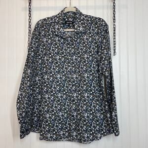 NWOT Jared Lang Mens Blue Floral Button Down Floral Shirt Size XL